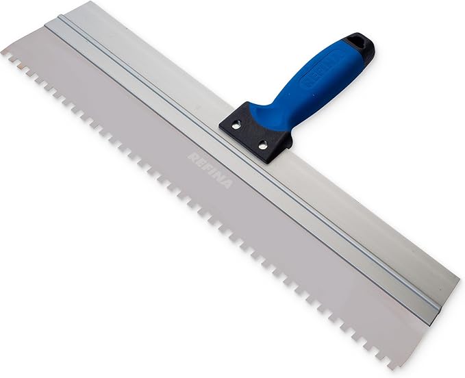 REFINA Serrated Spatula for Base Coats & Monocouche - 18" (465mm) Stainless Steel Spatula w/ 6mm (C2) Square Notch Blade
