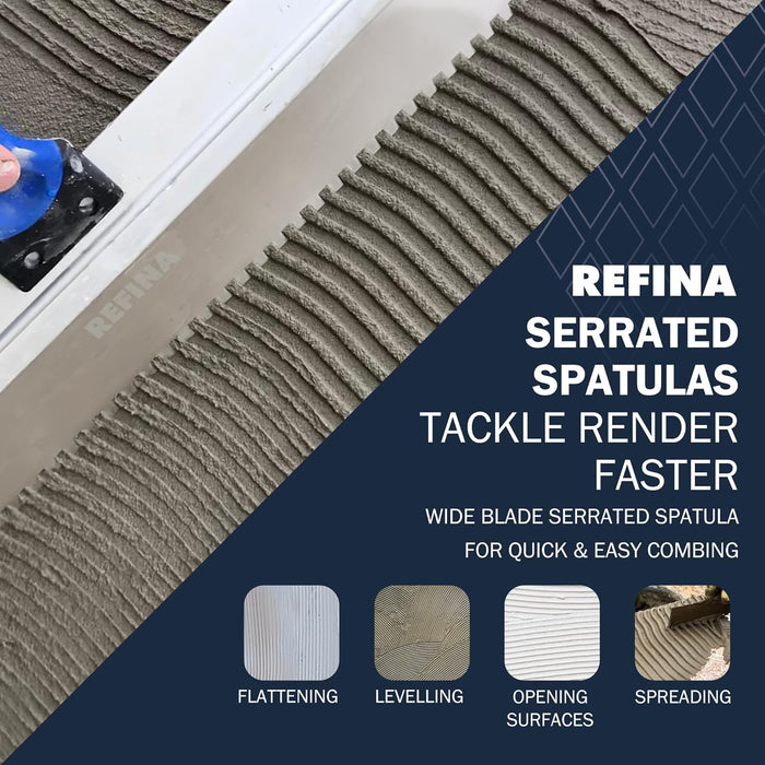 REFINA Serrated Spatula for Base Coats & Monocouche - 18" (465mm) Stainless Steel Spatula w/ 6mm (C2) Square Notch Blade