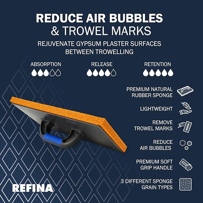 REFINA Medium Grain Rubber Sponge Float for Plastering, Rendering & Cement - 11 x 5.5" (280 x 140mm)